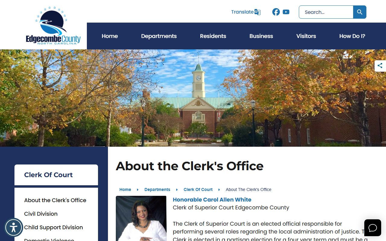Edgecombe County Clerk of Superior Court Carol Allen White office page
