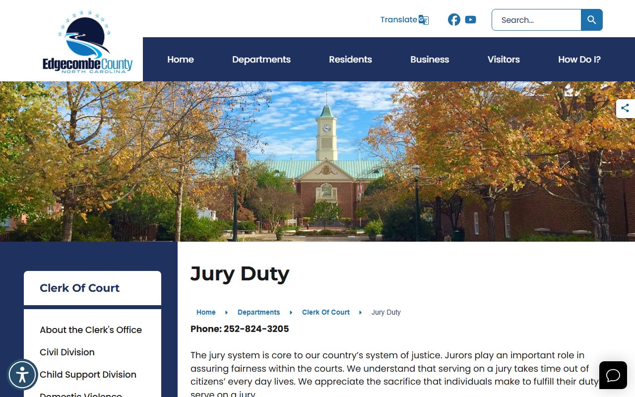 Edgecombe County Clerk of Superior Court jury duty and courthouse visit notes