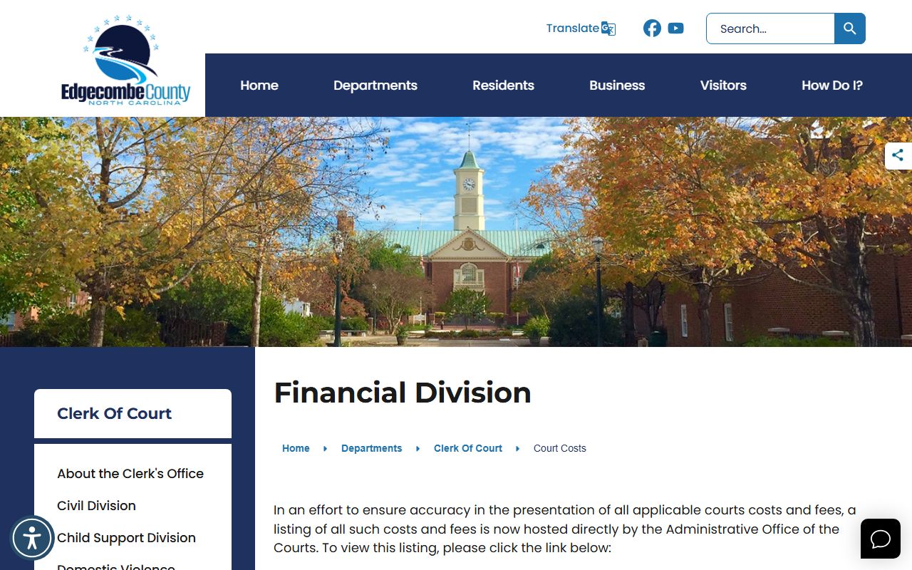 Edgecombe County Clerk of Superior Court court costs and financial division