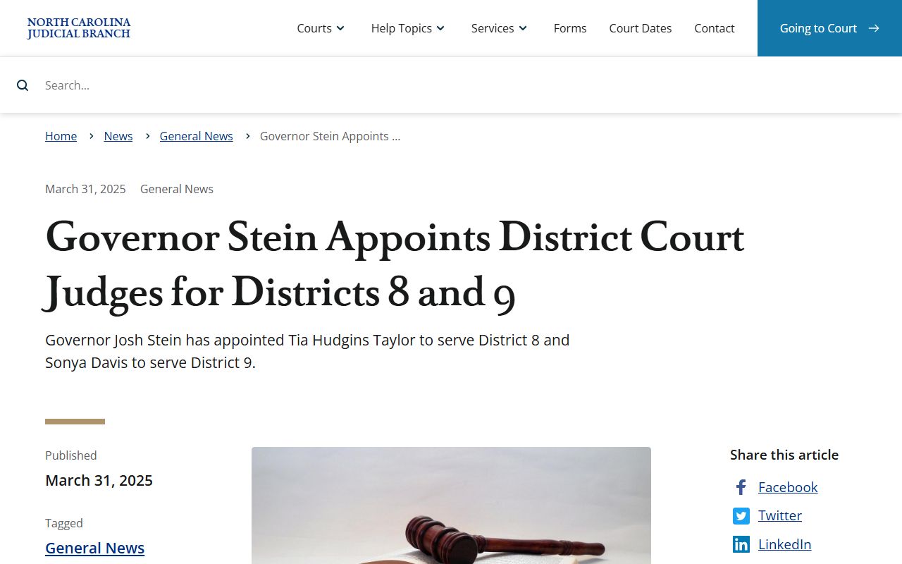 Edgecombe County court dockets District 8 appointment context