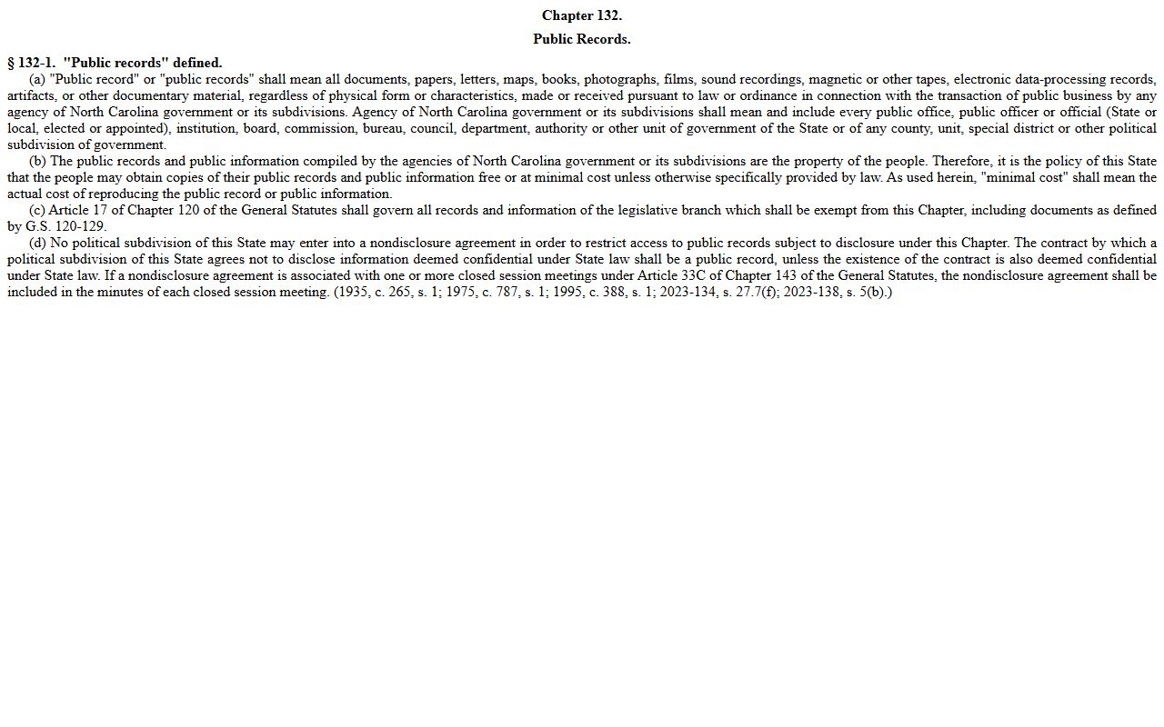 Edgecombe County court records public records law G.S. 132-1
