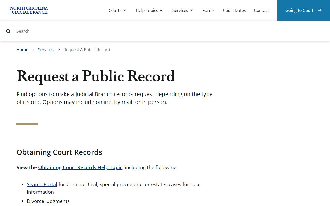 Edgecombe County court records public request routing from NC Judicial Branch
