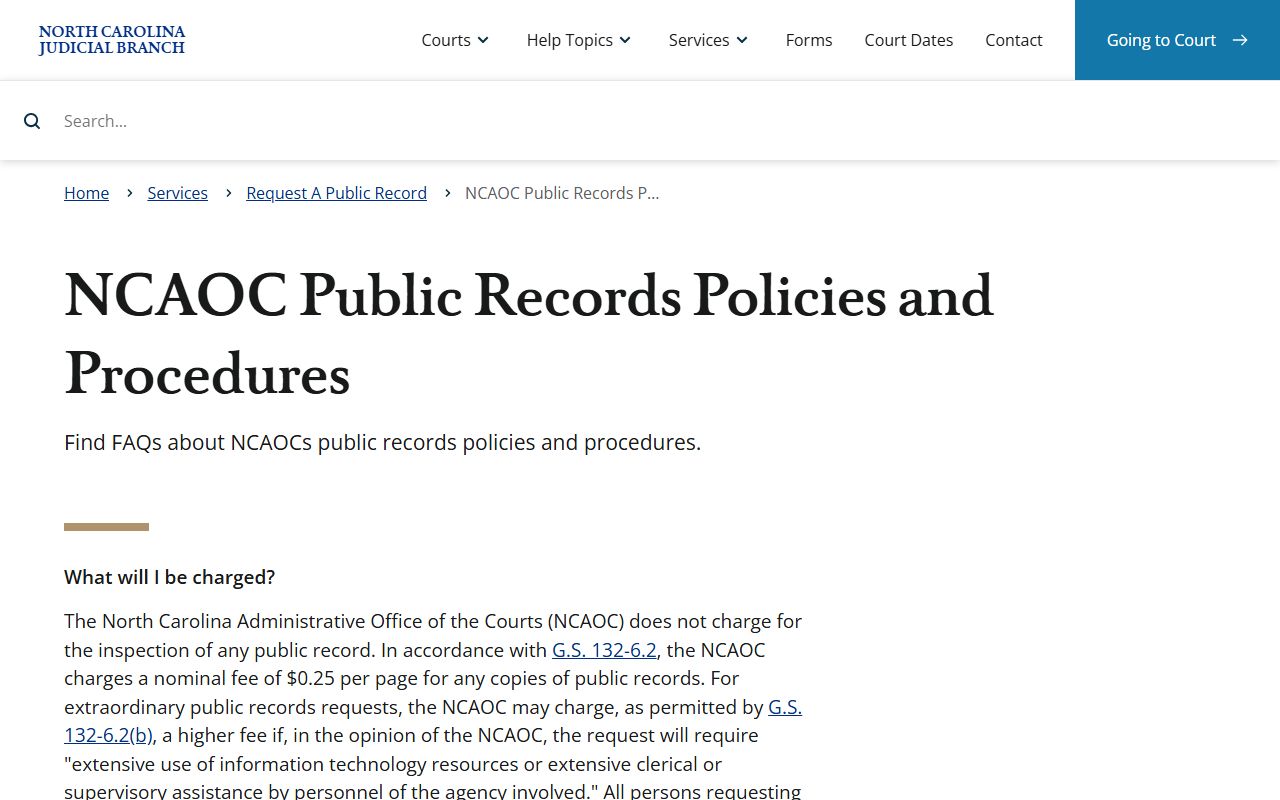 Edgecombe County court records NCAOC policy page on public access