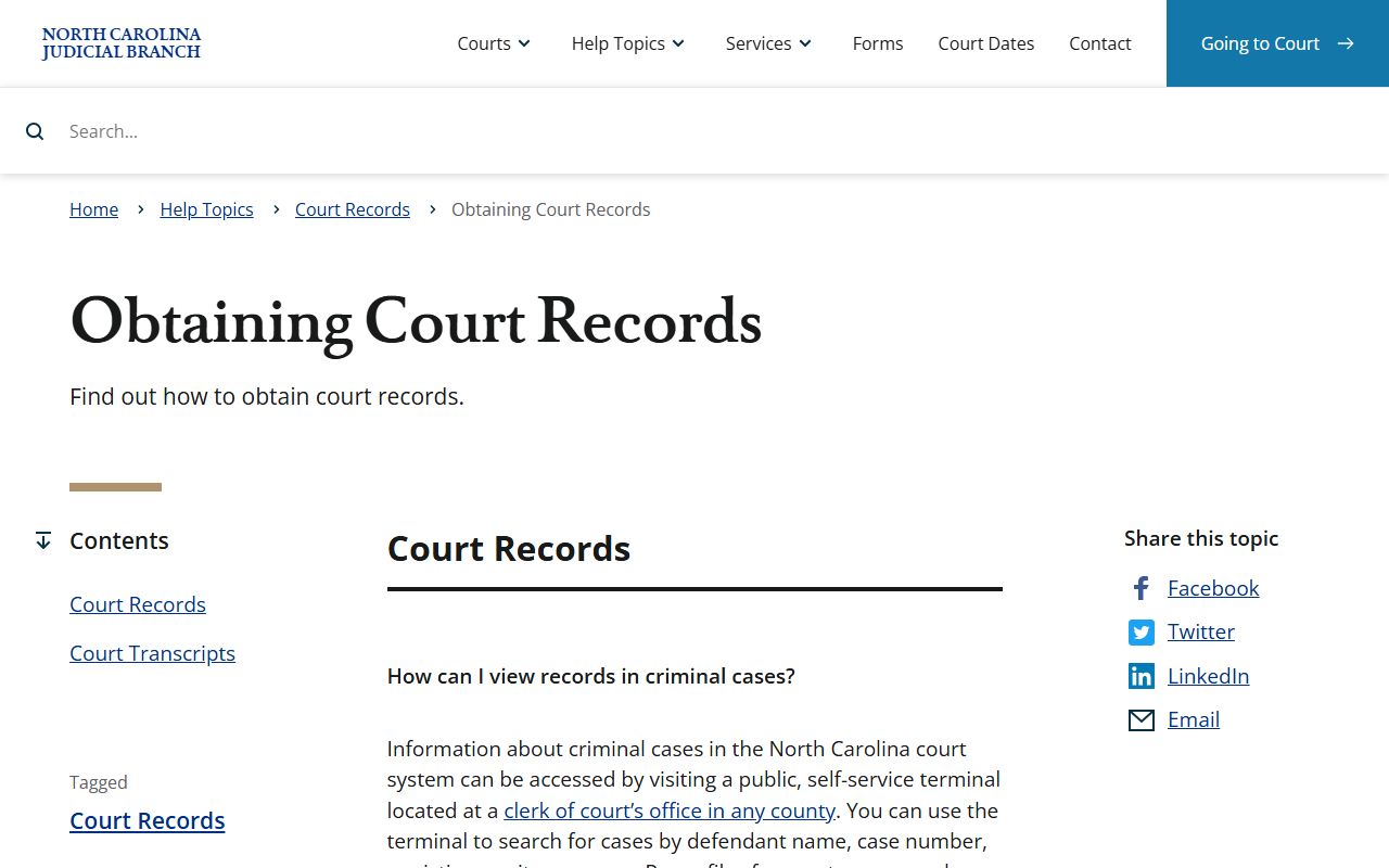 Edgecombe County court records help page from North Carolina courts