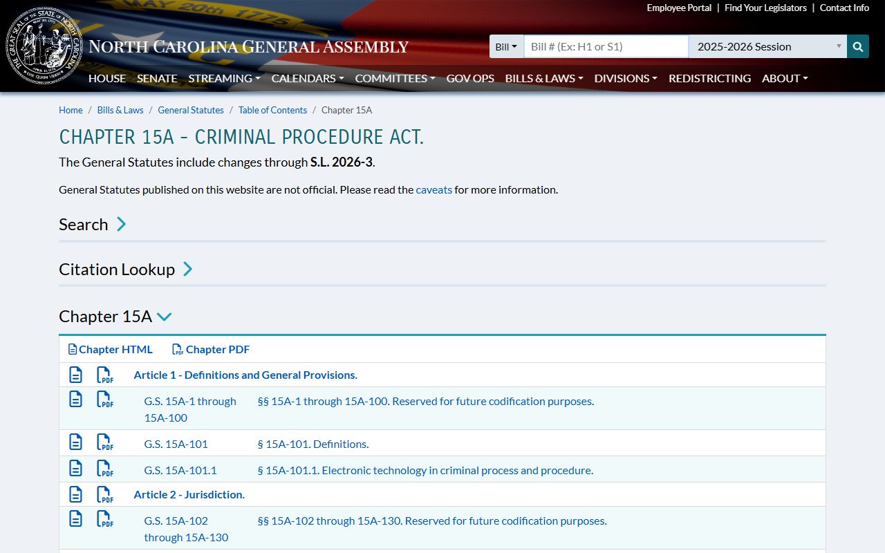 Edgecombe County criminal court records Chapter 15A criminal procedure