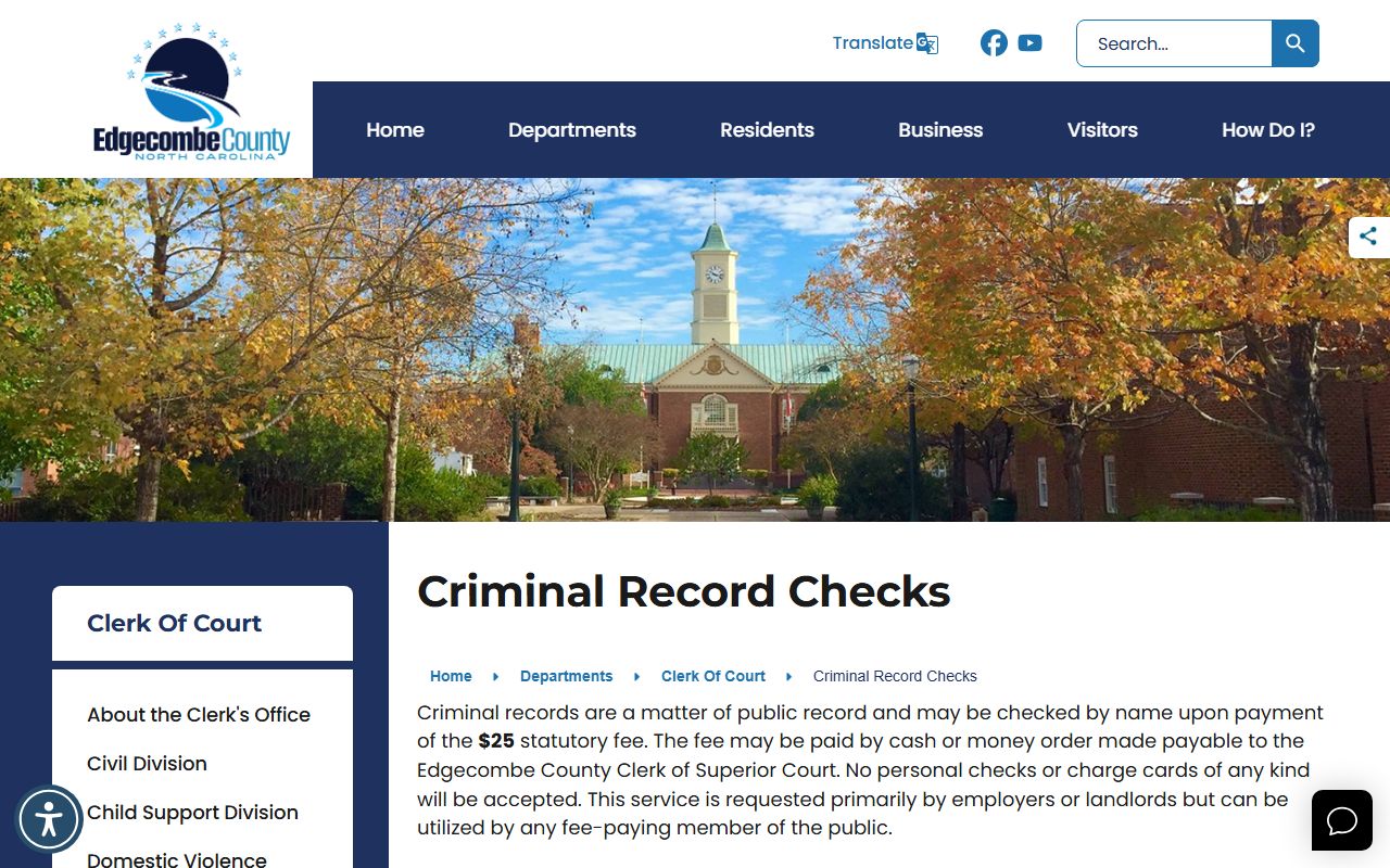 Edgecombe County criminal court records criminal record check page