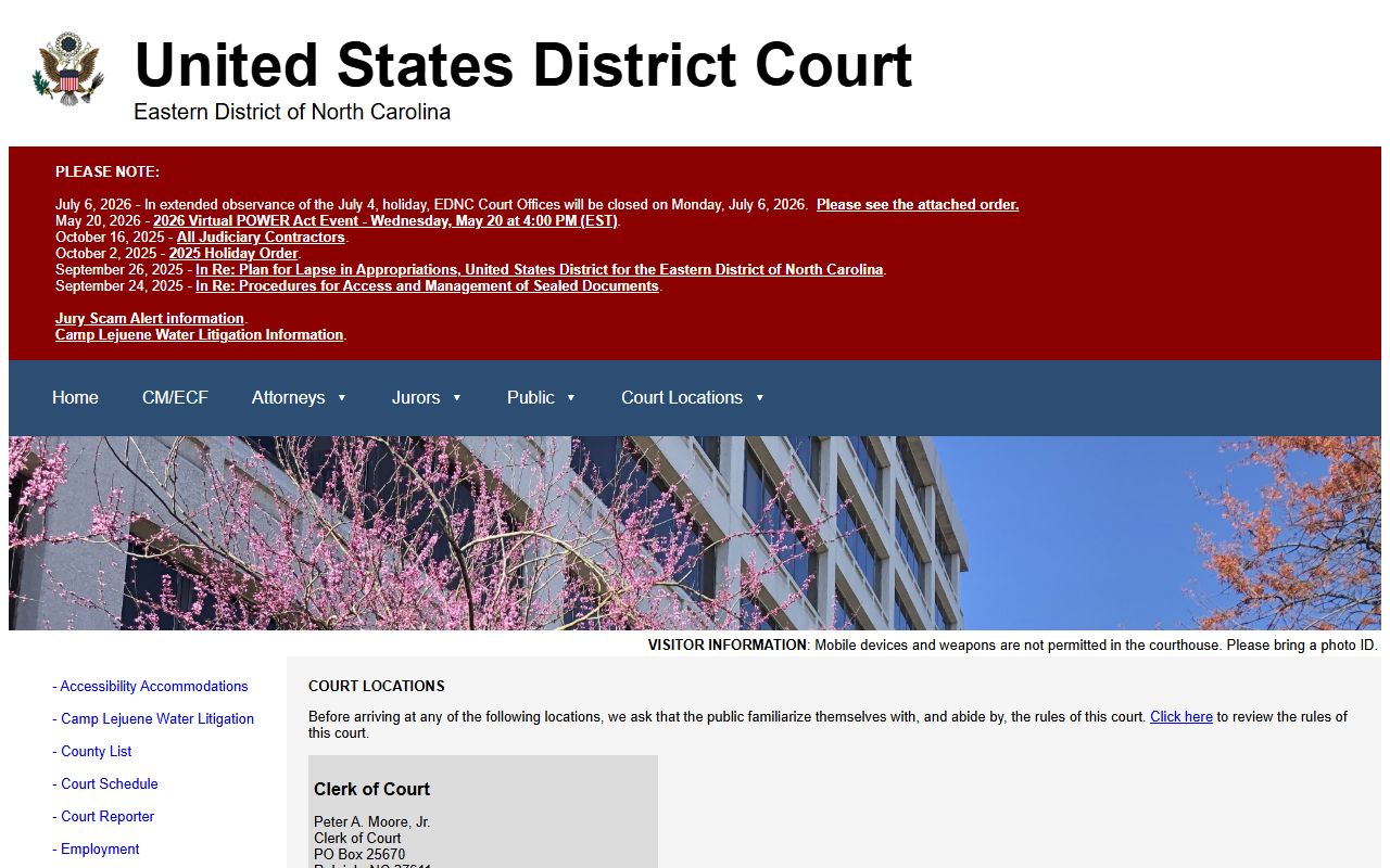 Edgecombe County District Court EDNC Greenville federal courthouse