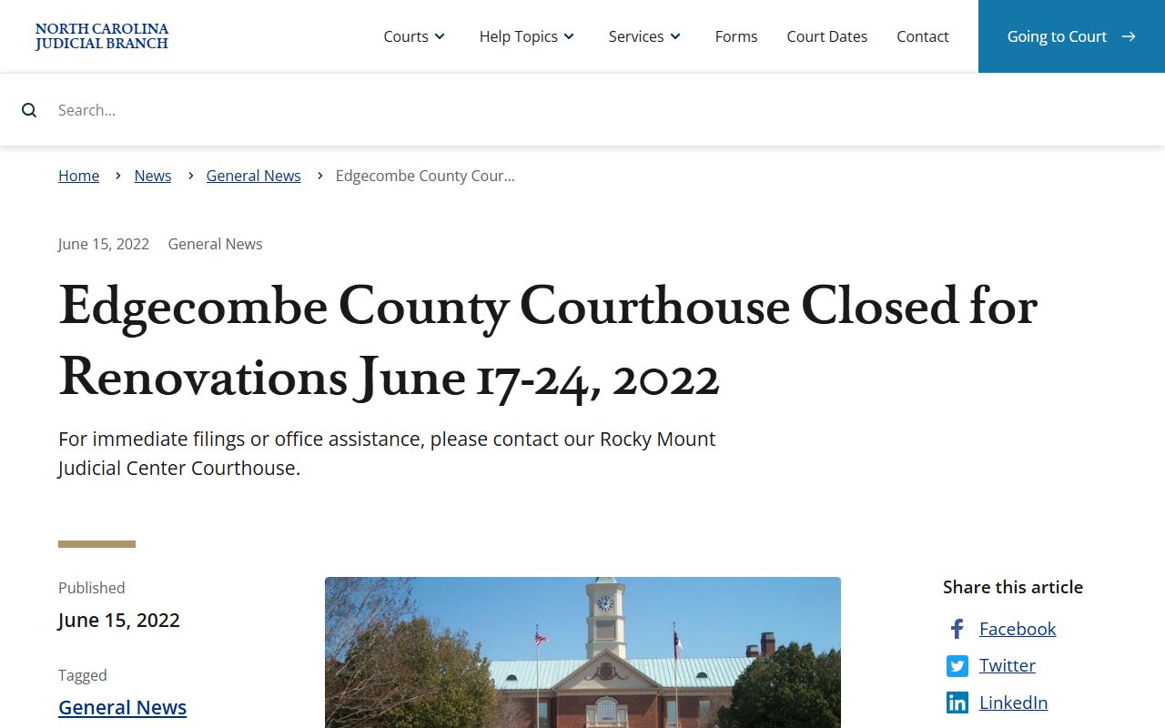 Edgecombe County court records courthouse renovation notice