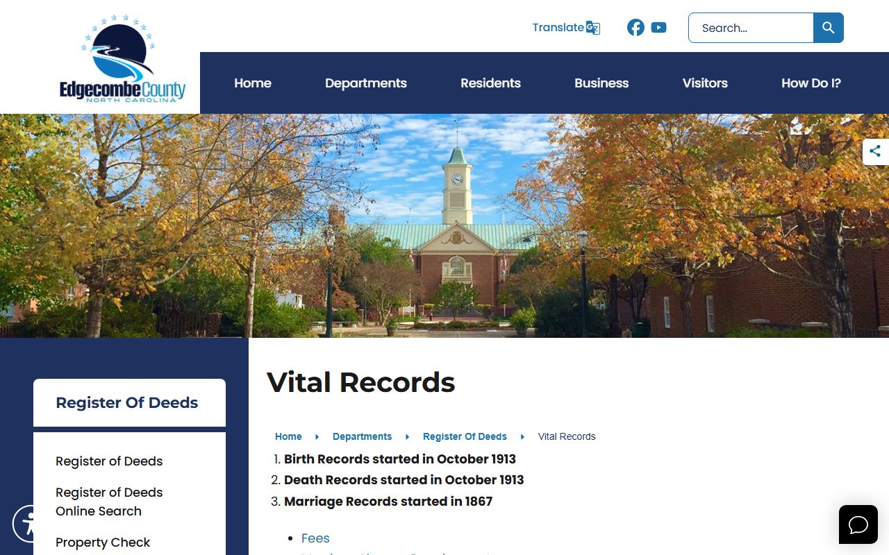 Edgecombe County marriage records vital records application links