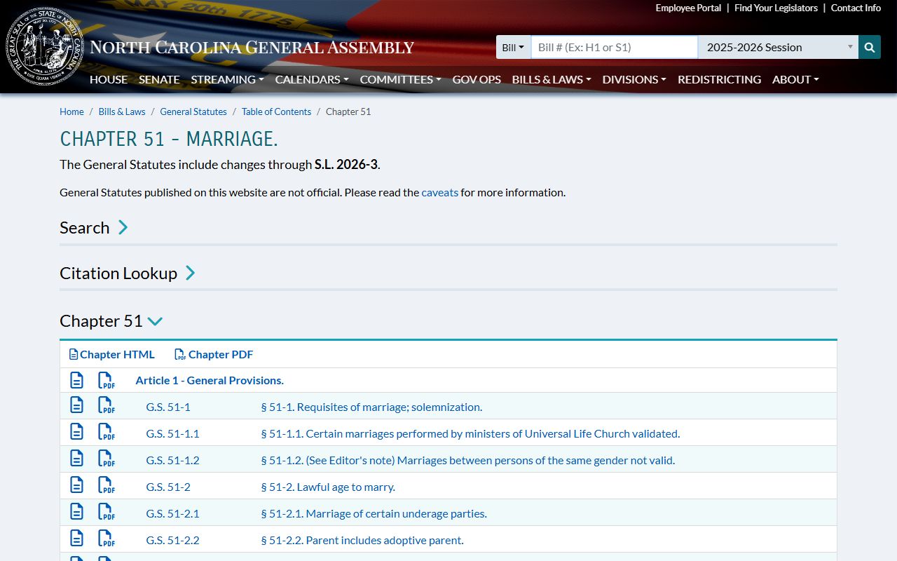 Edgecombe County marriage records North Carolina Chapter 51 marriage statutes