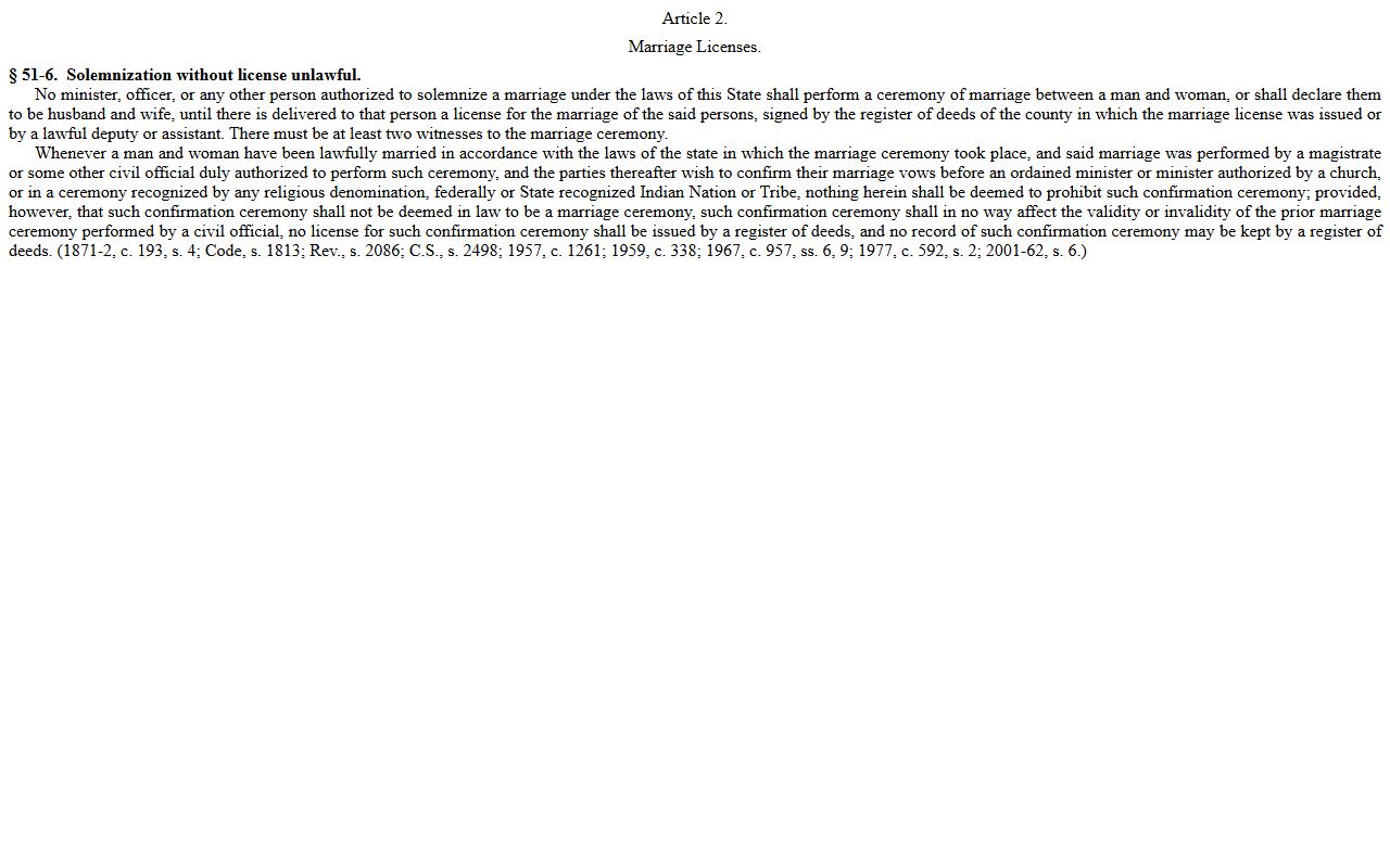 Edgecombe County marriage records G.S. 51-6 license requirement