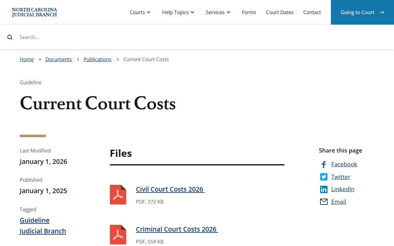 Edgecombe County probate records current NC court costs page