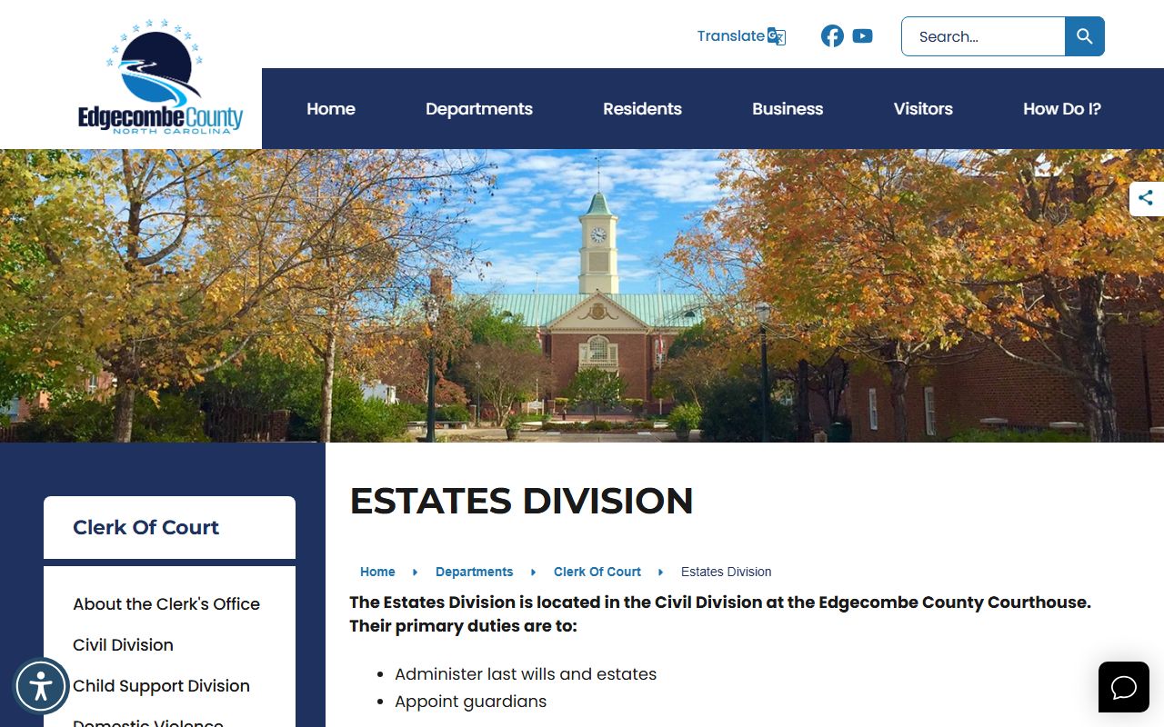 Edgecombe County probate records Estates Division page