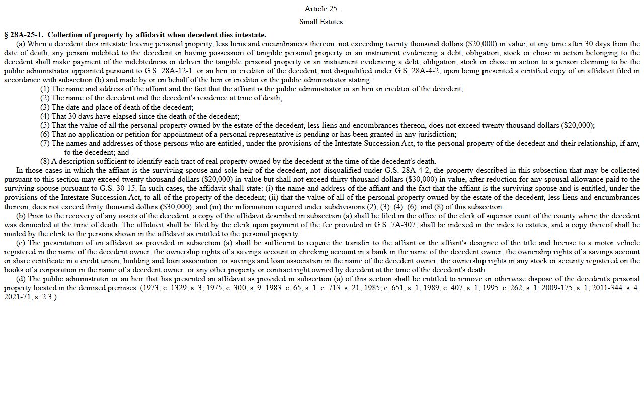Edgecombe County probate records G.S. 28A-25-1 small estate affidavit statute