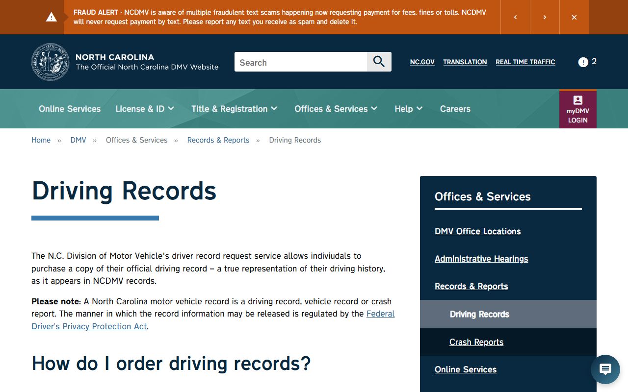 Edgecombe County traffic court records NCDMV driving records source