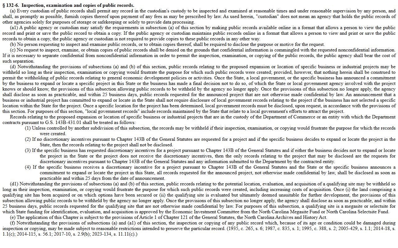 Edgecombe County warrant records public records inspection statute source